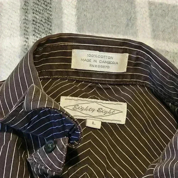 Vintage Mens L Eighty Eight brown with white pinstripe button down oxford shirts - Picture 2 of 8